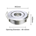 Mini Dimmable LED Recessed Downlight 1W 3W 52mm 45° CRI 80+ IP52 AC 85-265V 6 Pack