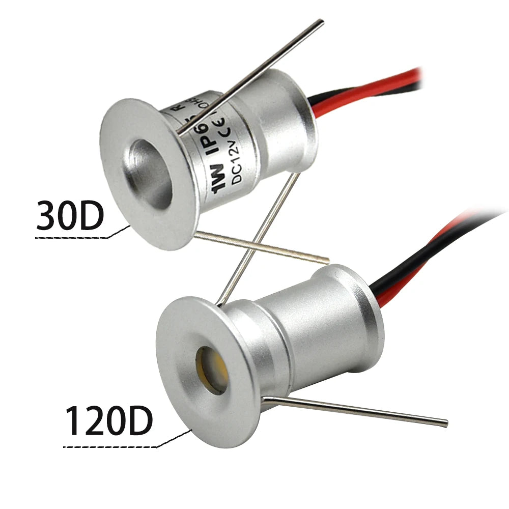 Mini 1W DC12V LED Recessed Spotlight IP65 D20mm 15mm Cutout PWM Dimmable 30° 120° Epistar