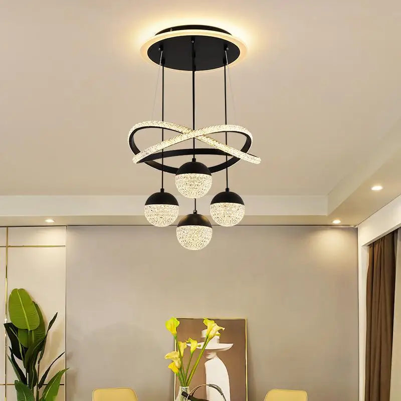 Modern LED Chandelier Iron Acrylic Semi Flush Mount 400mm Up and Down Shadeless AC 110-260V Black Gold Dining Room Living Room