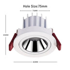 Dimmable COB LED Recessed Downlight 9W 12W 15W 18W CRI 92+ 24° 36° 75mm AC 85-265V