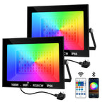 RGBCW Smart LED Flood Light 30W 60W 100W App Remote IP66 US Plug 110-130V Outdoor Garden