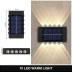 Solar Outdoor Wall Lamp IP65 Up Down 4LED 6LED 8LED Warm White 10H+ ABS Borosilicate Glass