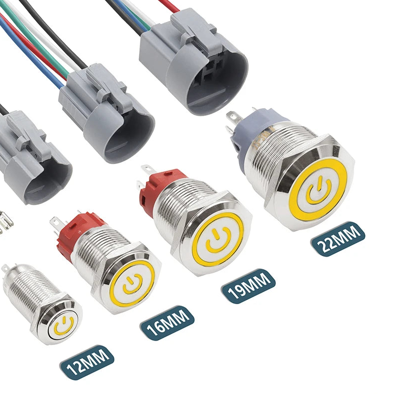 IP65 Waterproof Metal Push Button Switch 12mm 16mm 19mm 22mm 3A Copper LED Indicator 12V 24V Momentary Flat Circular Panel Mount