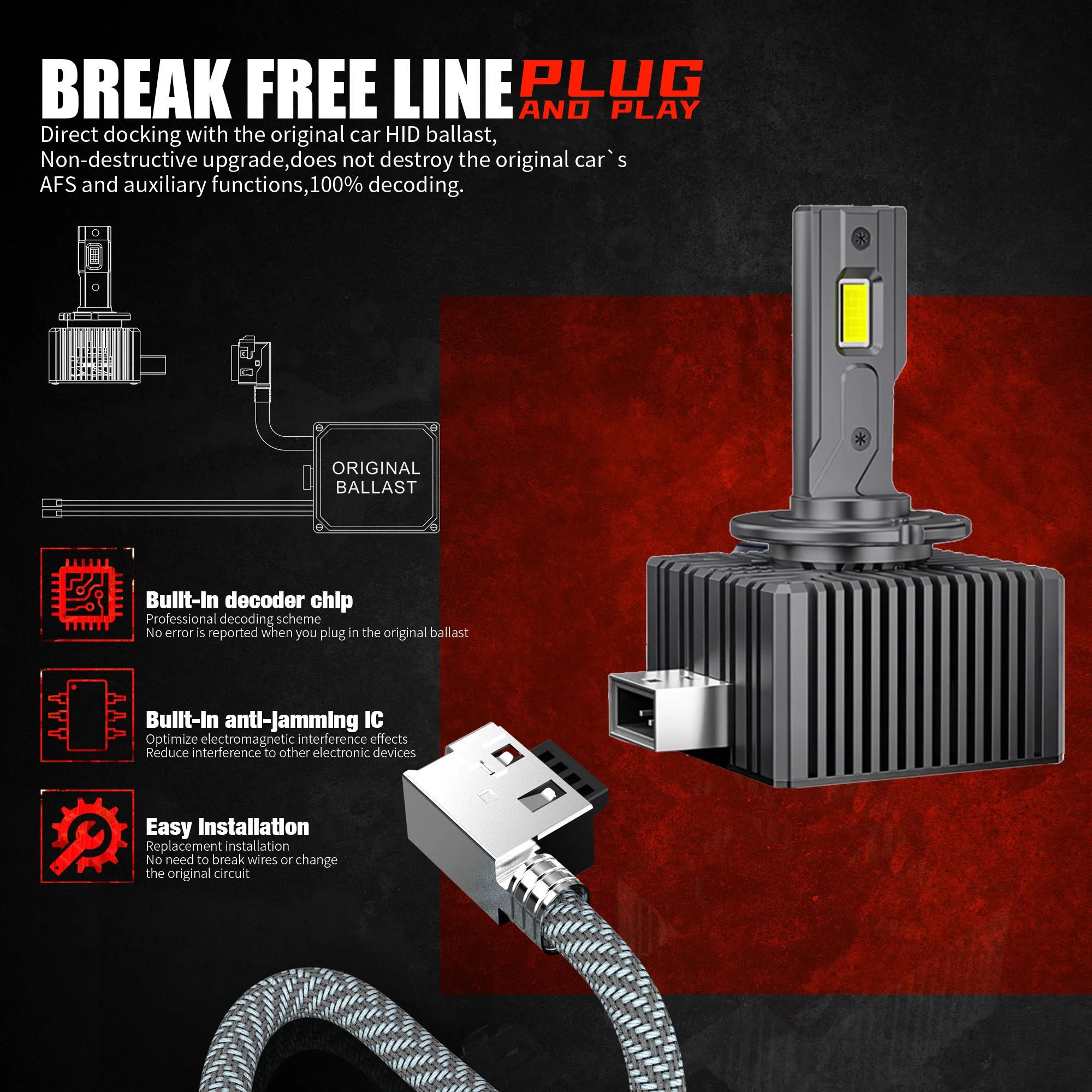 D1S D2S D2R D3S D4S D4R D5S D8S LED Headlight 35W 6000K Canbus All-in-One Fan Cooled 2-Pack
