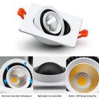 Dimmable Square 360-Degree Adjustable COB LED Recessed Downlight 5W 7W 9W 12W 15W 20W 25W