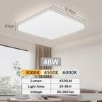 Ultra-Thin LED Flush Mount Ceiling Light 48W 6500K Square Iron Acrylic AC 90-260V