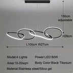 Modern LED Pendant Light 3-6 Heads 40-100W 3-CCT Dimmable RF Remote AC 90-260V Black Gold