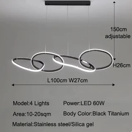 Modern LED Pendant Light 3-6 Heads 40-100W 3-CCT Dimmable RF Remote AC 90-260V Black Gold
