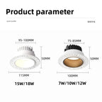 Dimmable LED Recessed Downlight 7W 9W 12W 15W Borderless Aluminum SMD CRI 90 90 Degree Adjustable Beam Push Button AC 90-260V Foyer Bedroom