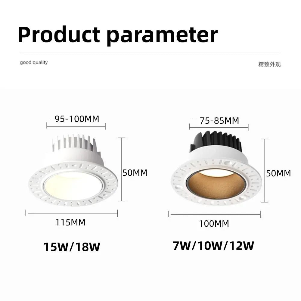 Dimmable LED Recessed Downlight 7W 9W 12W 15W Borderless Aluminum SMD CRI 90 90 Degree Adjustable Beam Push Button AC 90-260V Foyer Bedroom