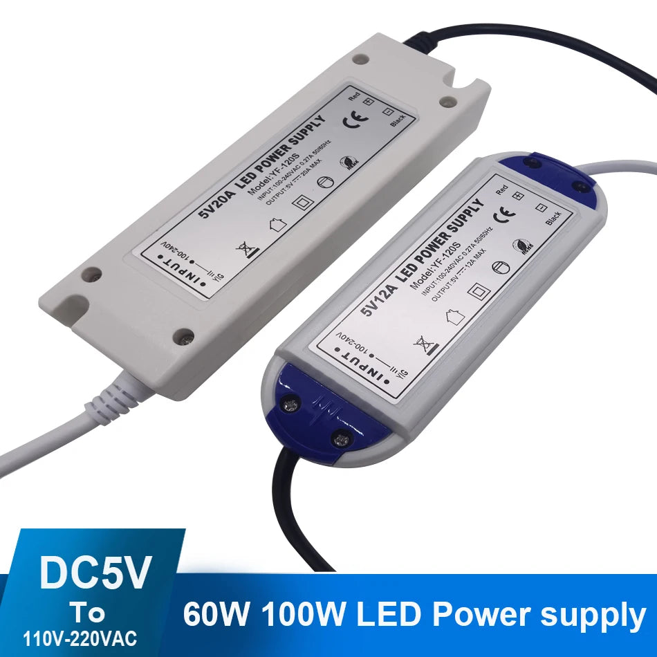 DC 5V LED Power Supply 60W 100W AC 90-240V 12A 20A Switching Adapter LED Strip Transformer