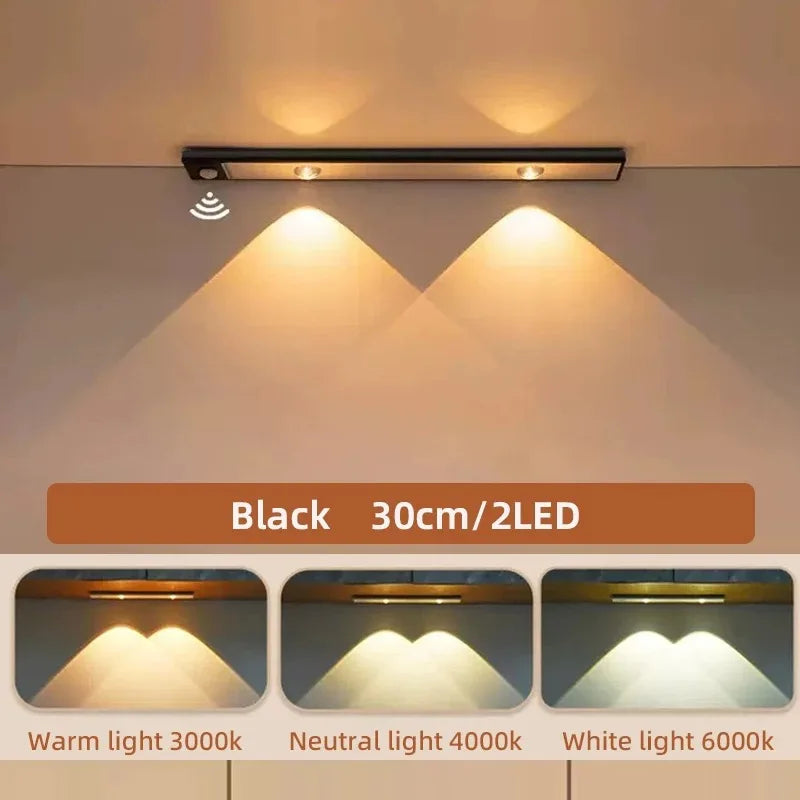 Ultra Thin Rechargeable LED Under Cabinet Light Motion Sensor 3 Color Temperatures Dimmable Magnetic USB Type-C 20cm to 50cm Kitchen Wardrobe