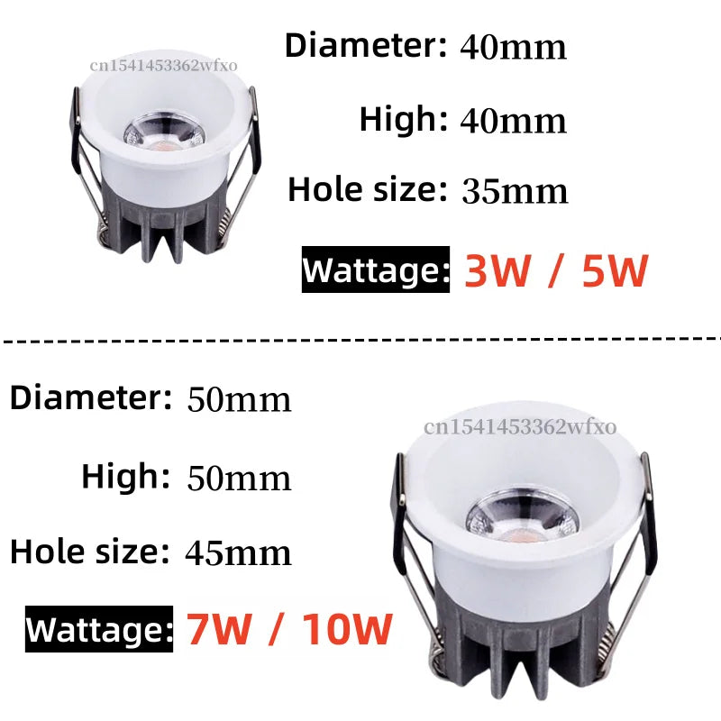 Dimmable Mini COB LED Recessed Downlight 3W 5W 7W 10W 40° IP44 110V 220V