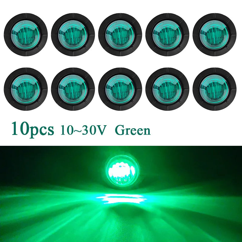 LED Side Marker Light 3-LED 1W 300lm DC 10-30V 12V 24V 5 Colors 10-Pack Truck Trailer