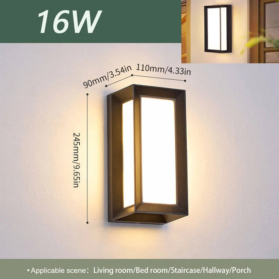 IP66 LED Outdoor Wall Light 16W 30W Radar Motion Sensor AC 85-265V Porch Garden Balcony