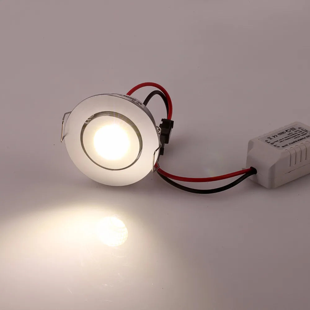 Mini 3W COB LED Recessed Spotlight DC12V 24V 52mm 270-300lm Satin Nickel 42mm Cutout 10 Pack