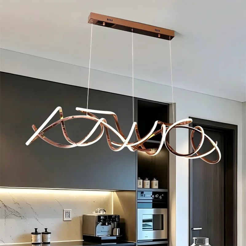 Modern Linear Alloy Acrylic Pendant Chandelier 130-200cm 80-150W Dimmable Remote AC 90-265V