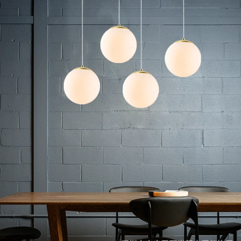 Nordic Glass Ball Pendant Light 10-40cm E27 G9 White Iron AC 90-260V 120cm Wire 3-5m²