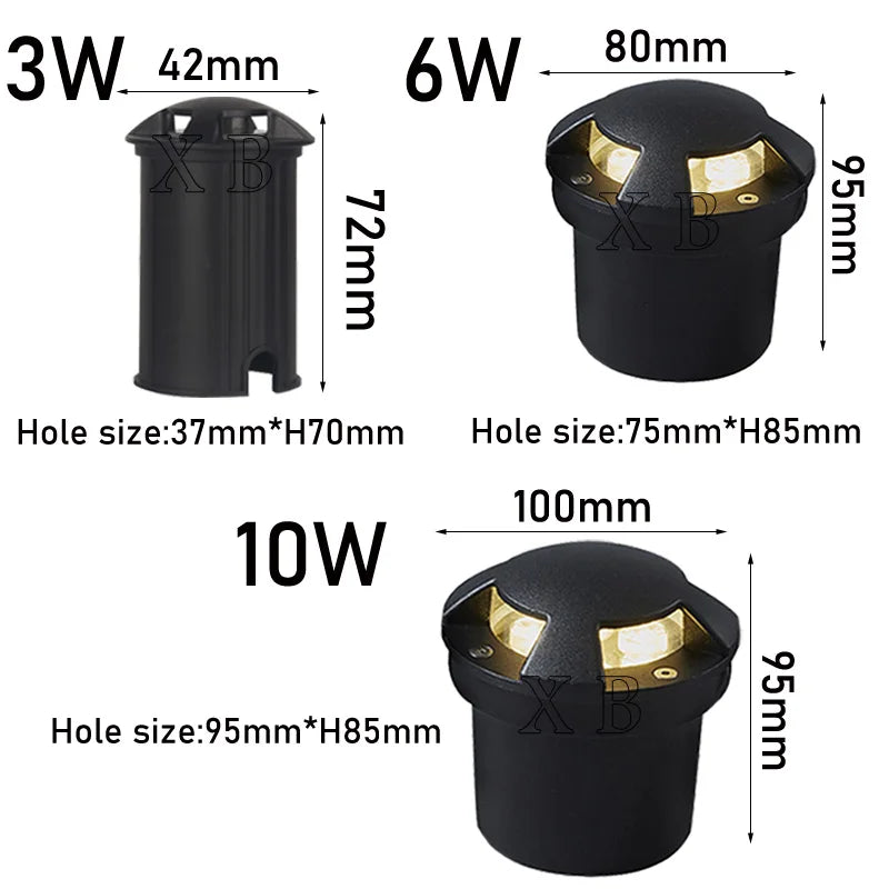 IP68 LED Underground Ground Light 3W 6W 10W AC 85-265V or DC 12V 120 Degree 100 lm/W Aluminum Garden Path Landscape Single Pack