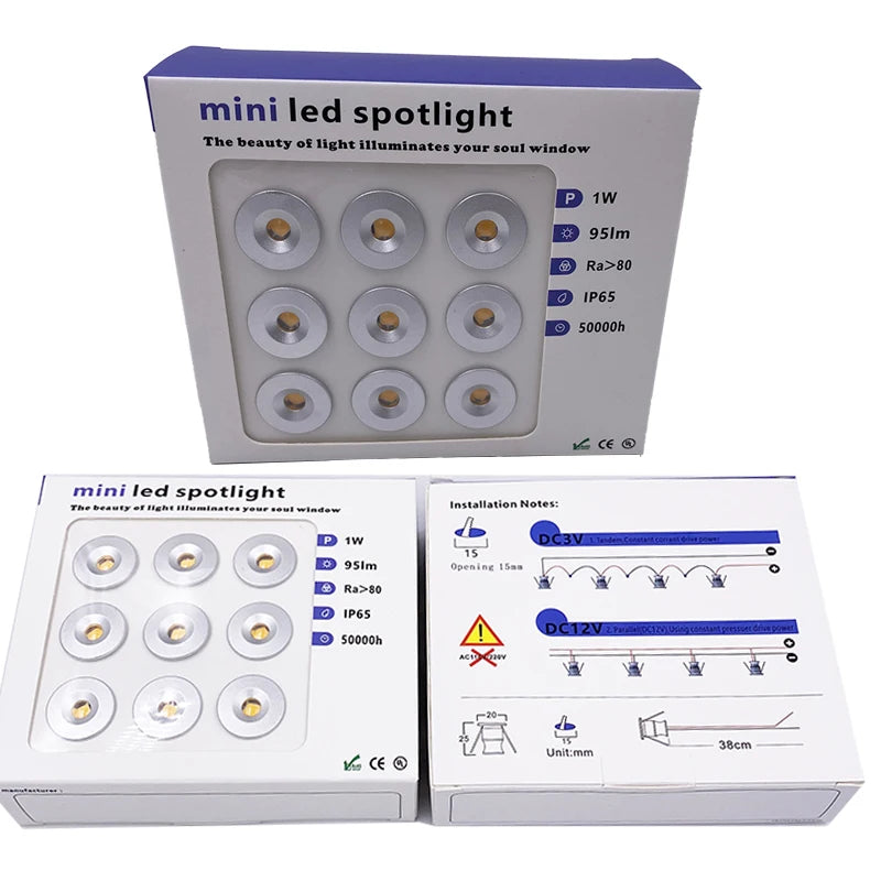 Mini 1W DC12V LED Recessed Spotlight IP65 D20mm 15mm Cutout PWM Dimmable 30° 120° Epistar