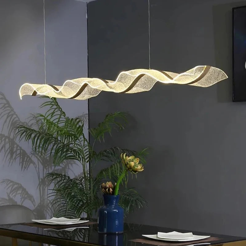 Modern Linear LED Pendant Chandelier 30-80W Gold Ironware Acrylic 4-Mode AC 90-265V