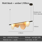 Nordic Minimalist Linear LED Chandelier Iron Acrylic Semi Flush Mount Touch Switch 3 Color Temperatures AC 90-260V Dining Room Bar