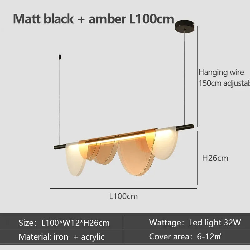 Nordic Minimalist Linear LED Chandelier Iron Acrylic Semi Flush Mount Touch Switch 3 Color Temperatures AC 90-260V Dining Room Bar