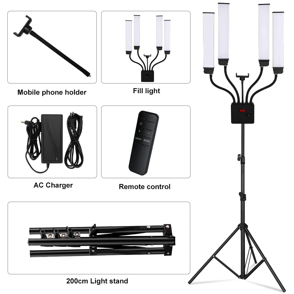 80W LED Beauty Ring Light 448 LEDs 3000-6500K Bi-Color Dimmable Gooseneck Tripod USB Remote