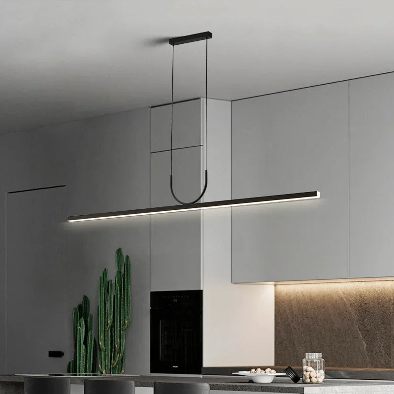 Nordic Long LED Pendant Light Iron 80cm 100cm 120cm 150cm Black White Kitchen Island 90-260V
