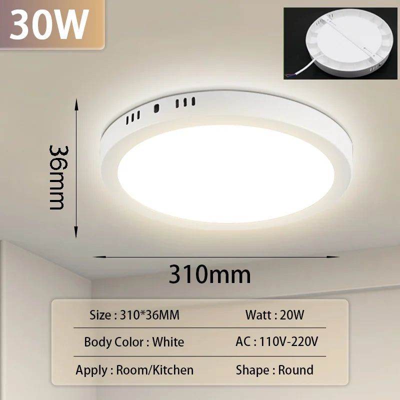 Ultra-Thin LED Surface Ceiling Light 10W 15W 20W 30W Square Round CRI 90+ AC 90-265V