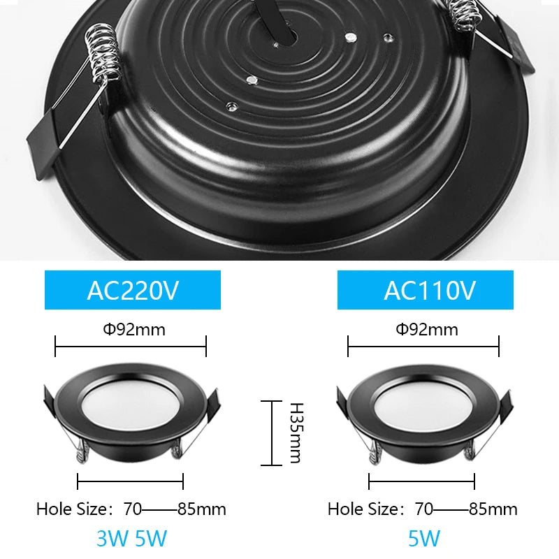 IP65 Waterproof LED Recessed Downlight 5W 9W 12W 15W 18W Black Dimmable 110-230V