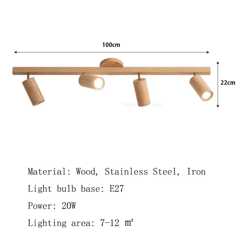 Modern Wood Ceiling Spotlight 5W 10W 15W 20W E26 1 2 3 or 4 Head Surface Mounted Adjustable AC 90-260V Kitchen Dining Room Bedroom