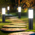 Solar LED Cylindrical Pathway Lawn Light IP65 Waterproof Stainless Steel Plastic Polycrystalline Panel Garden Walkway 2 Sizes