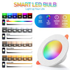 Smart RGB LED Recessed Downlight 10W 15W Bluetooth App Voice Wall Switch Dimmable 16 Colors 2700K to 6500K AC 85-265V Ceiling Spot