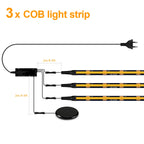 COB LED Strip Kit 8mm Black PCB 100-300cm Touch Dimmer Through-Wood AC 100-240V DC 12V