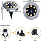Solar LED Underground Ground Light 8 or 20 LED IP65 Stainless Steel ABS Dusk to Dawn Auto Sensor Warm White Cool White Garden Path Driveway