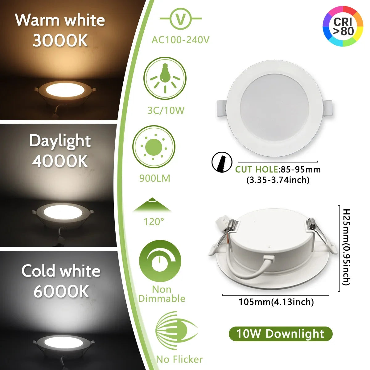 2-Pack LED Recessed Downlight 6W-24W 3-CCT AC 100-240V Ceiling Spot Warm Natural Cool White