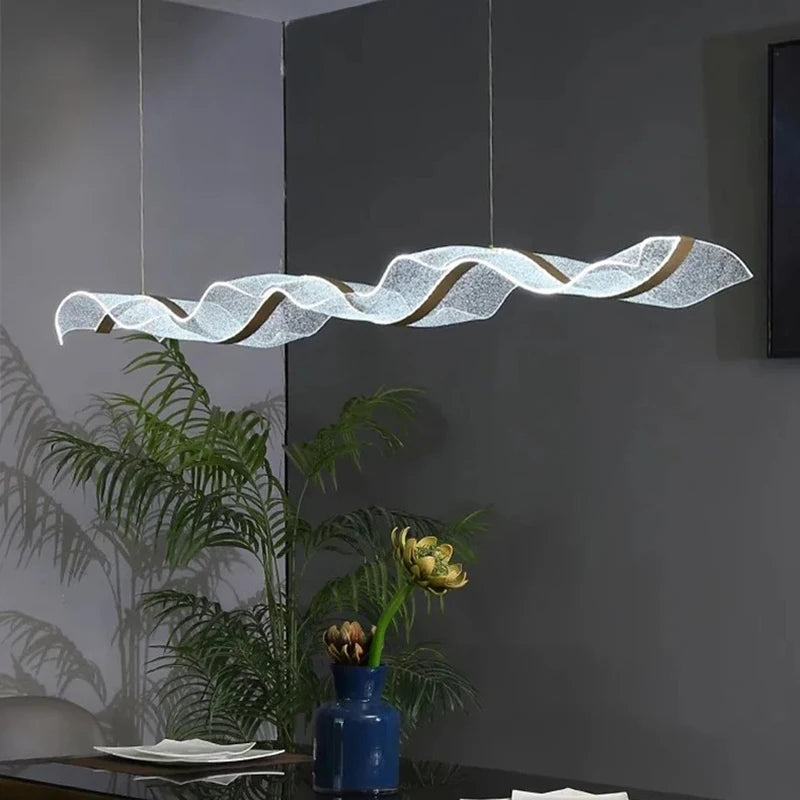 Modern Linear LED Pendant Chandelier 30-80W Gold Ironware Acrylic 4-Mode AC 90-265V