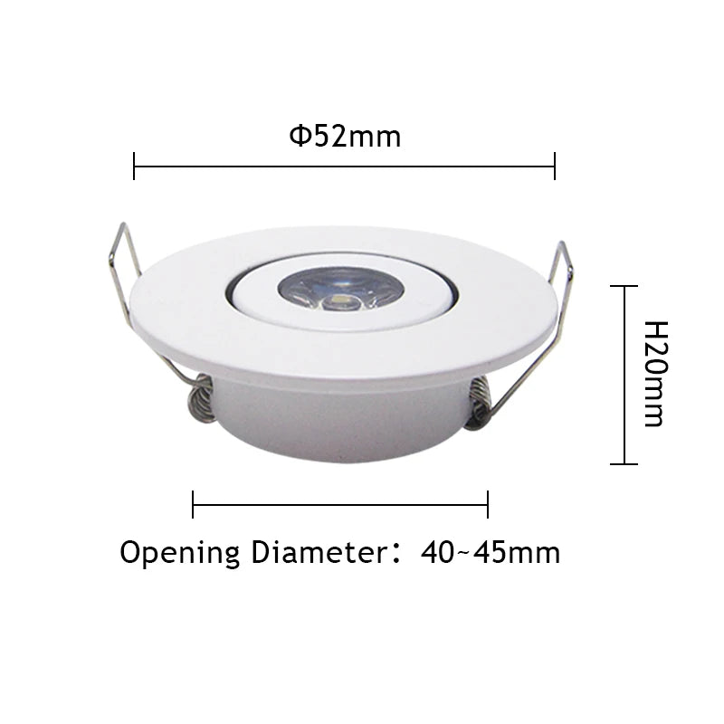 10-Pack 1W 3W Mini LED Recessed Spotlight 45° CRI 80+ IP52 D52mm AC 85-265V White Black Silver