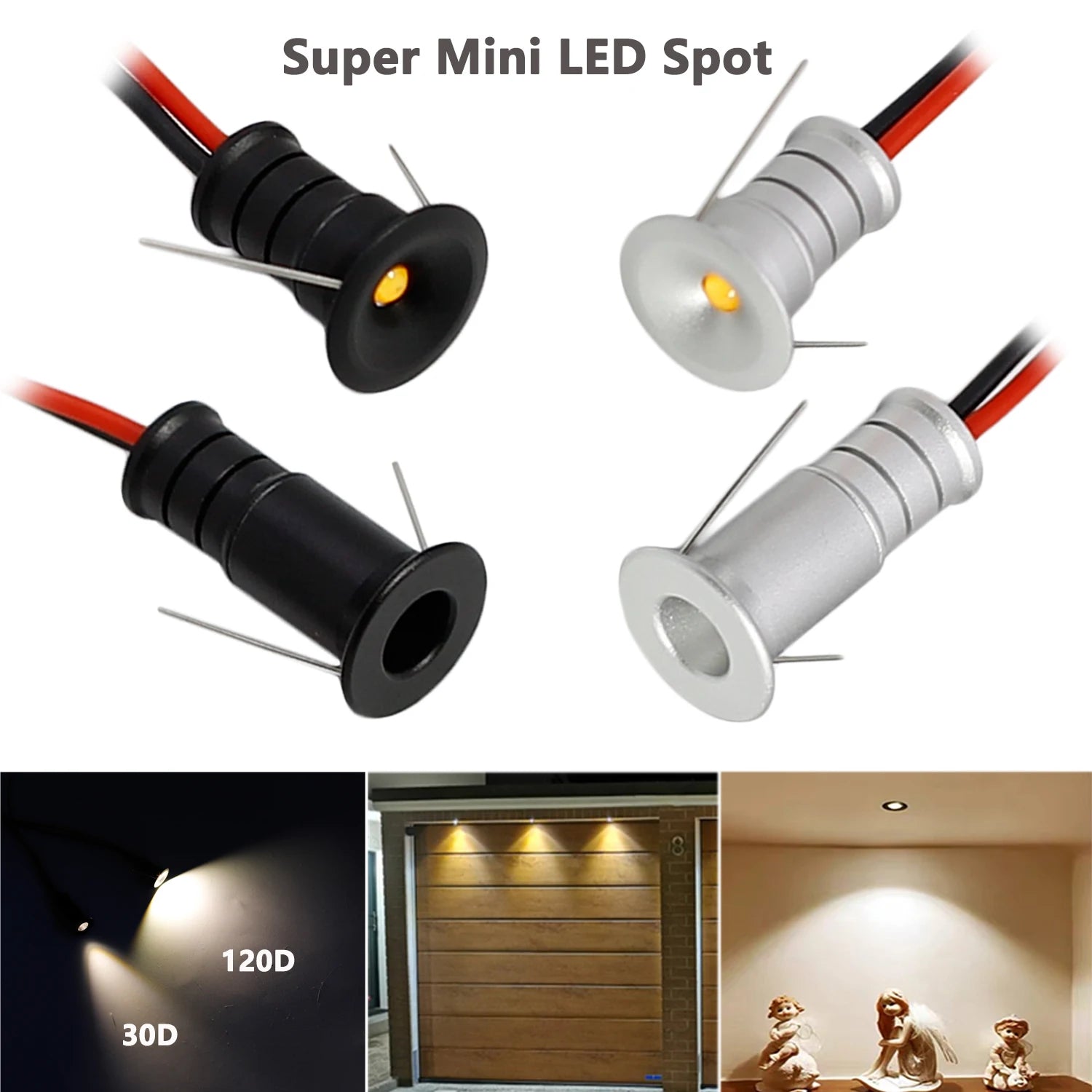 IP65 Mini LED Recessed Spotlight 0.5W DC 12V 50lm 30 or 120 Degree 10mm Cutout Dimmable Aluminum Silver Black Warm White Natural White Cool White