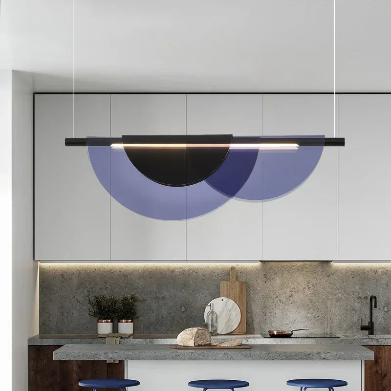 Nordic Minimalist Linear LED Chandelier Iron Acrylic Semi Flush Mount Touch Switch 3 Color Temperatures AC 90-260V Dining Room Bar