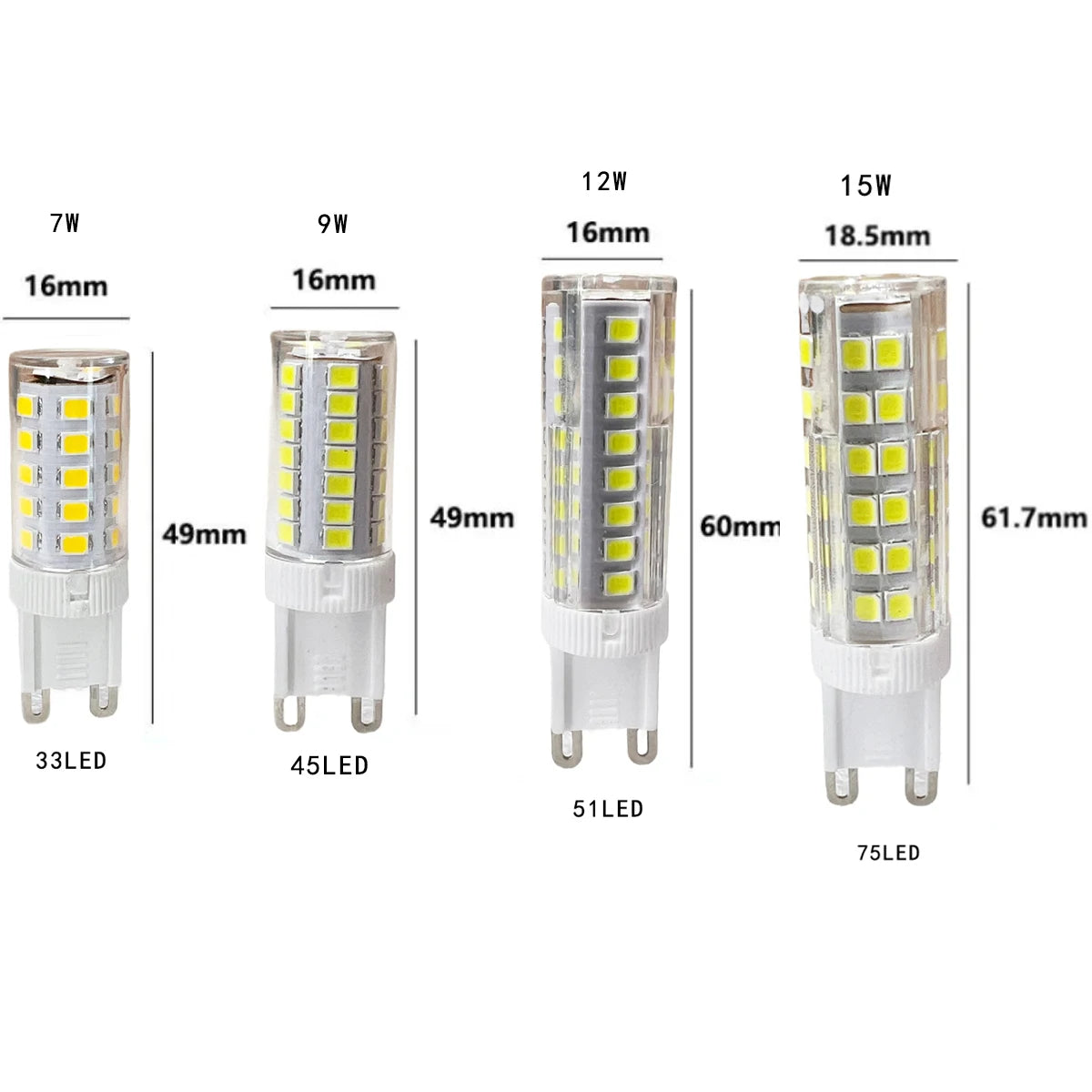 10-Pack G9 Ceramic LED Corn Bulb 7W-24W SMD2835 500-1500lm CRI 80+ 360° AC 110-220V