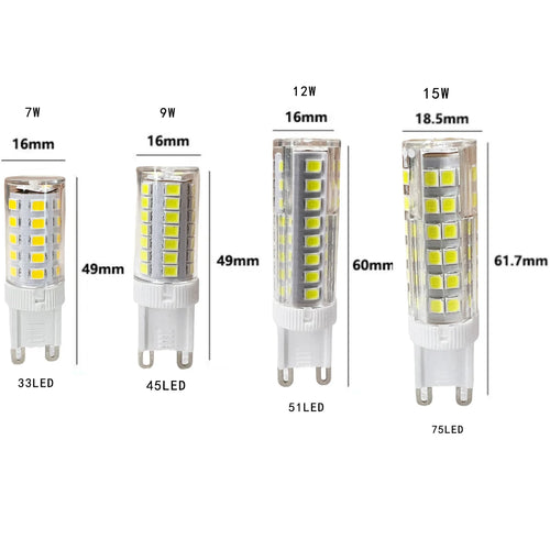 10-Pack G9 Ceramic LED Corn Bulb 7W-24W SMD2835 500-1500lm CRI 80+ 360° AC 110-220V