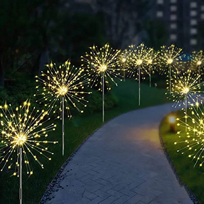Solar LED Firework Dandelion Garden Stake Light IP68 Waterproof Stainless Steel ABS Colorful Outdoor Lawn Landscape Decor