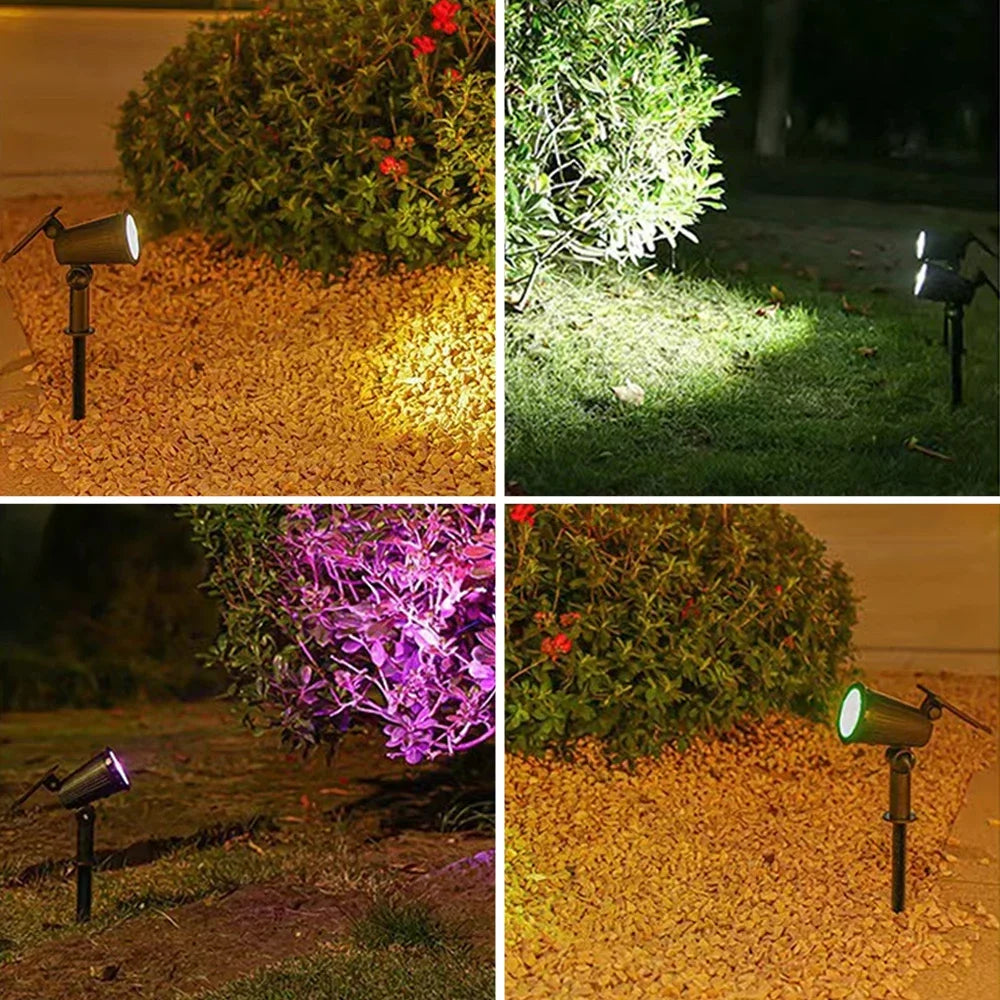 Solar LED Spotlight IP65 Waterproof 9 LED RGB 3 Lighting Modes 180 Degree Adjustable ABS Stake or Wall Mount Garden Yard Landscape