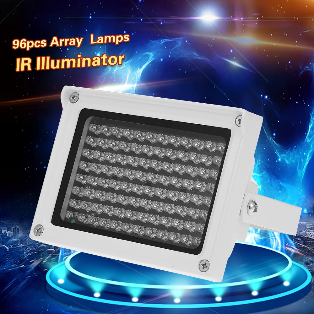 96-LED 850nm IR Infrared Illuminator 12W 10-60m CCTV Night Vision IP65 Auto DC 12V Aluminum