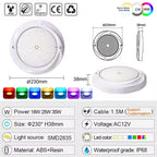 IP68 RGB LED Swimming Pool Light 18W 25W 35W DC 12V Wall Mounted Remote Control ABS PC Resin Filled D230mm Spa Pond Villa