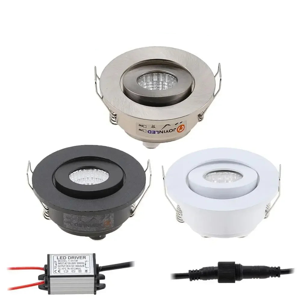 IP65 COB LED Recessed Downlight 3W 60 Degree 280lm CRI 80 D50 x H20mm 42mm Cutout Dimmable AC 85-265V or DC 12V Warm White Natural White Cool White