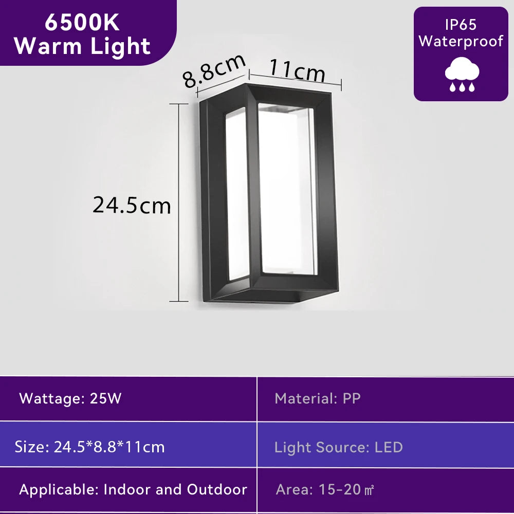 Modern Outdoor LED Wall Light Waterproof Black PC Acrylic Porch Garden AC110-220V
