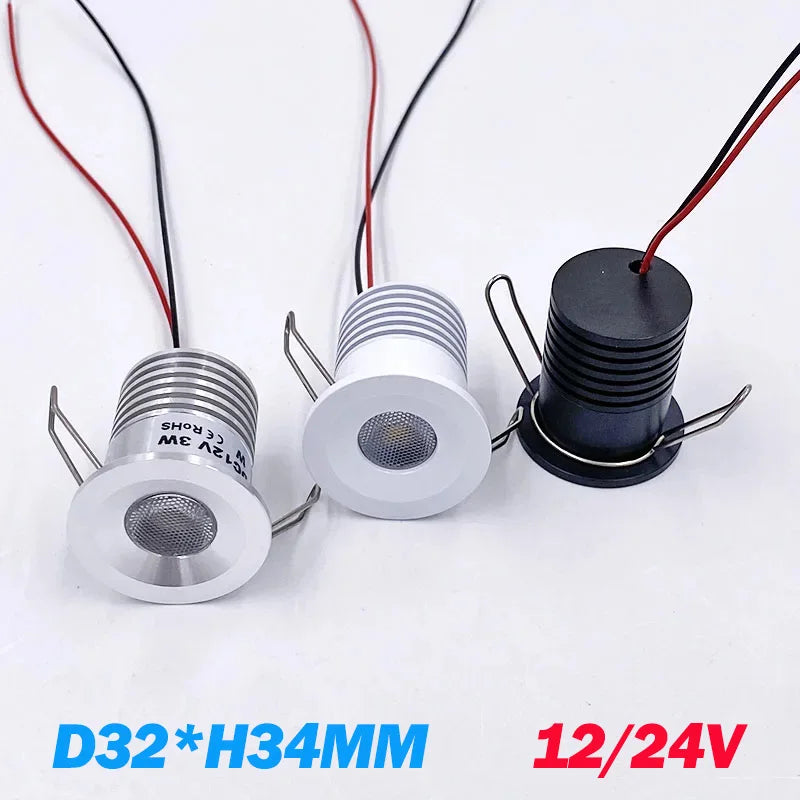 Mini DC 12V 24V LED Recessed Spotlight 2W 3W IP65 Waterproof 30-Degree 27mm PWM Dimmable